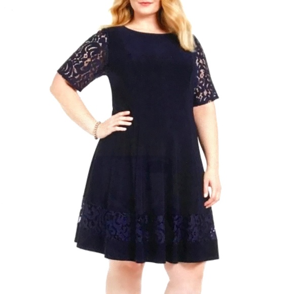JESSICA HOWARD Lace Fit & Flare Dress Blue Women’s Plus Size 20W 1X - Picture 1 of 16